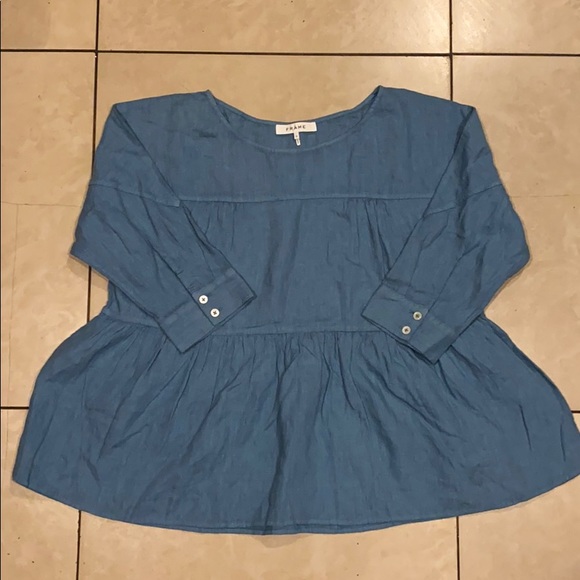 ✨FRAME DENIM✨💕 LINEN PEPLUM TOP IN BLUE HEAVEN💕 - Picture 6 of 9